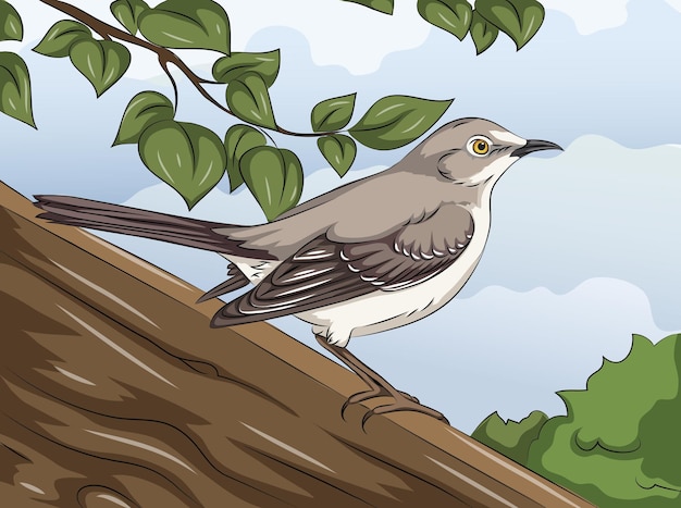 Beautiful Northern mockingbird set on tree