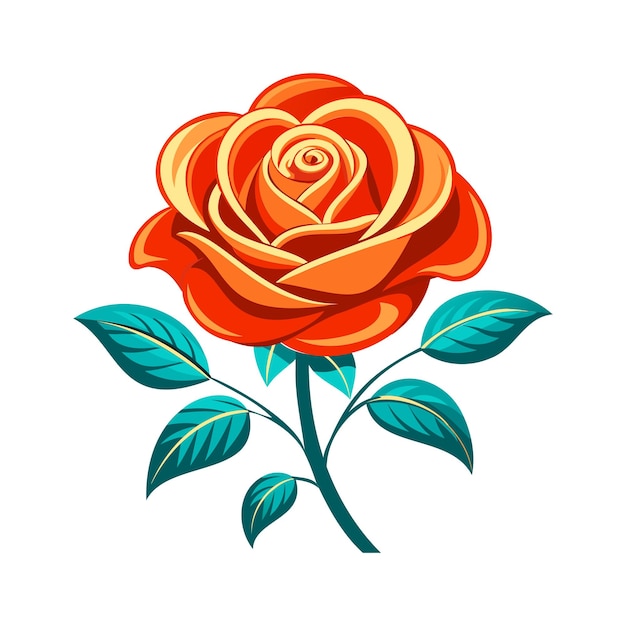 Beautiful orange rose isolated on a white background Vector illustration