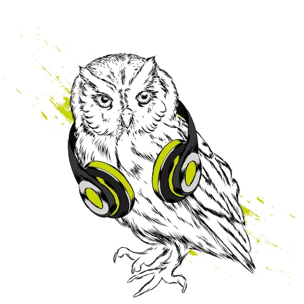 Beautiful owl in headphones