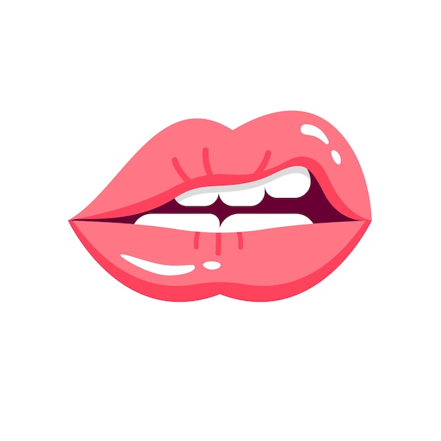 Beautiful painted female lips with emotions Mouth with kiss teeth