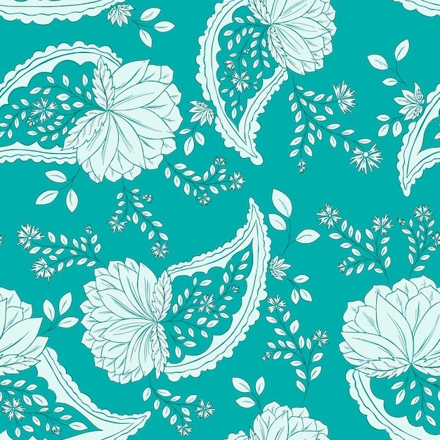 Beautiful Paisly Floral on Sea Green Background