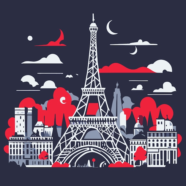 beautiful paris skyline with natural scene vector illustration doodle vector illustration flat 2