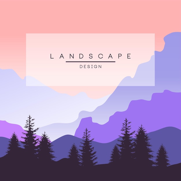 Beautiful peaceful mountain landscape in purple colors, nature background for banner, flyer, poster and cover, vector ilustration, web design