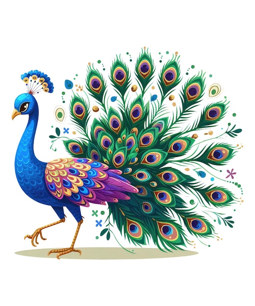 Beautiful peacock cartoon on white background