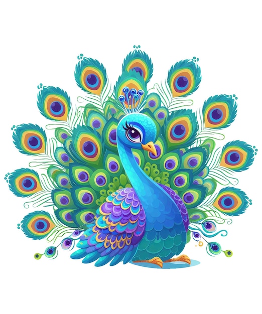 Beautiful peacock cartoon on white background