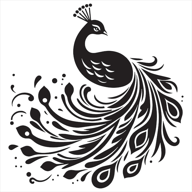 Beautiful peacock in flat style transparent background minimalist silhouette style logo design