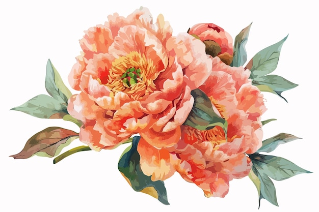 Vector beautiful peony flower clipart on white background