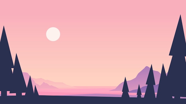 A beautiful pink color mountain landscape sunset