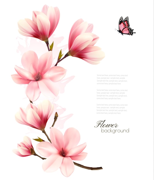 Beautiful pink magnolia background. Vector.