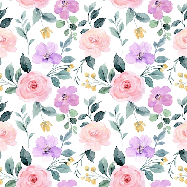 Beautiful pink purple floral watercolor seamless pattern