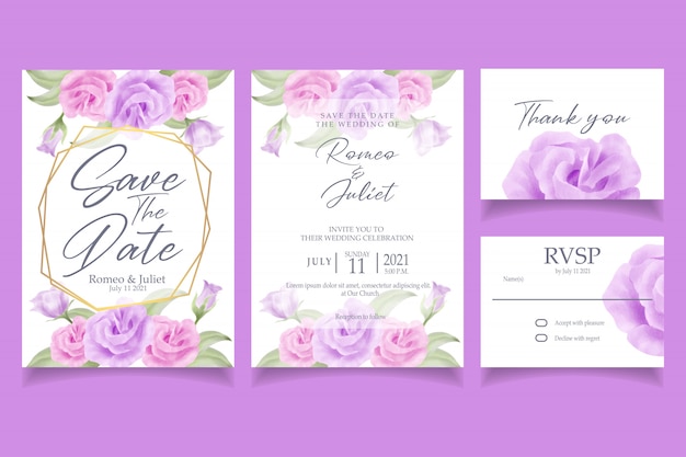 Beautiful pink rose flower watercolor invitation wedding party