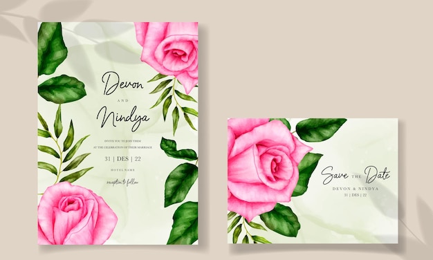 Beautiful pink rose wedding invitation card