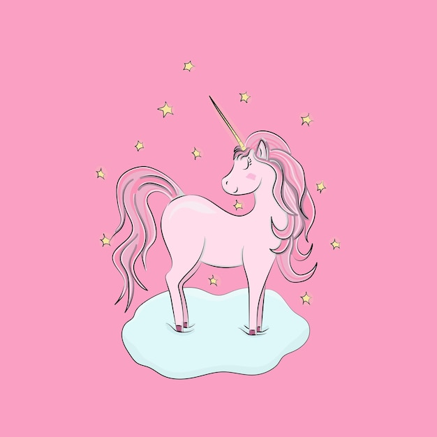 Beautiful Pink unicorn on cloud with stars