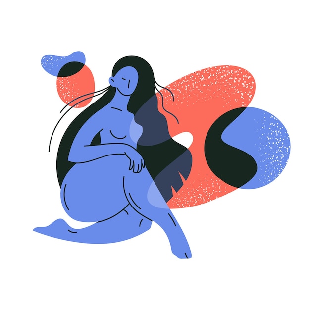 Beautiful plus size girl doodle abstract concept body positive woman vector illustration