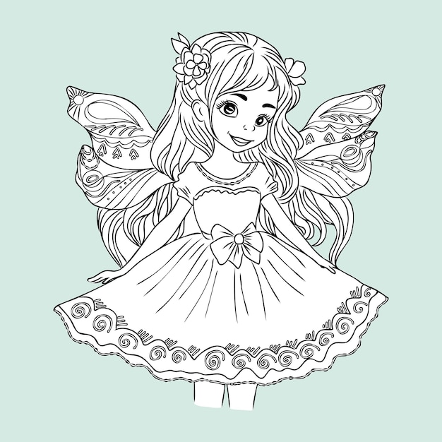 Beautiful princess fairy tinkerbell with buttlerfly coloring page