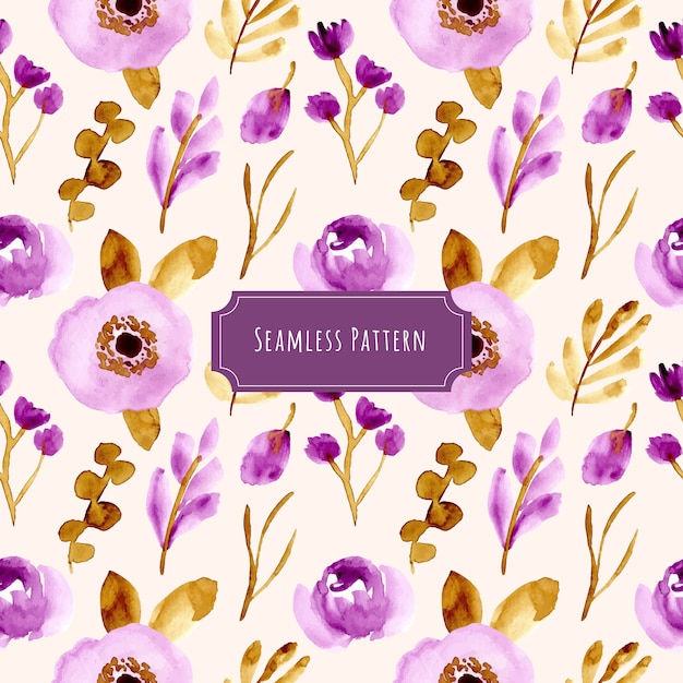 beautiful purple brown floral watercolor seamless pattern