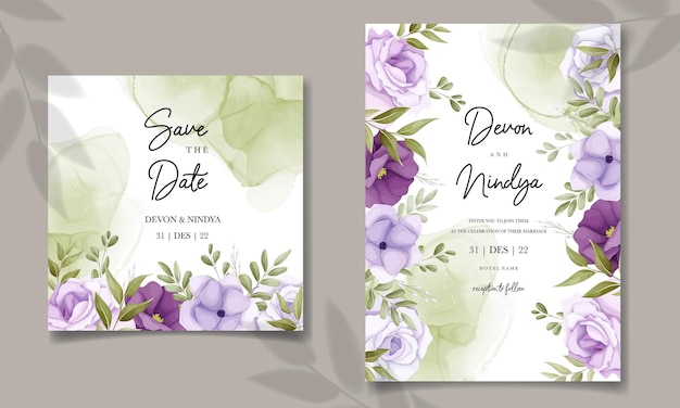 beautiful purple floral arrangement invitation card template