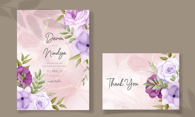 beautiful purple floral arrangement invitation card template