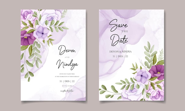 beautiful purple floral arrangement invitation card template