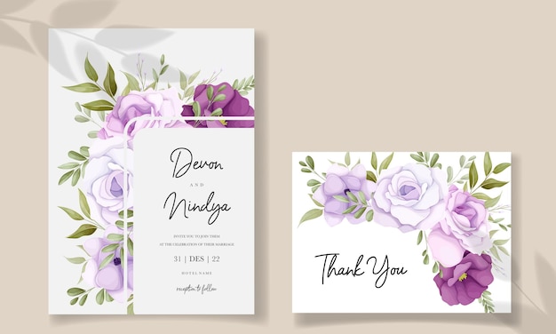 beautiful purple floral arrangement invitation card template