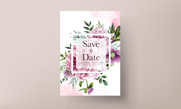 beautiful purple flower watercolor invitation card template