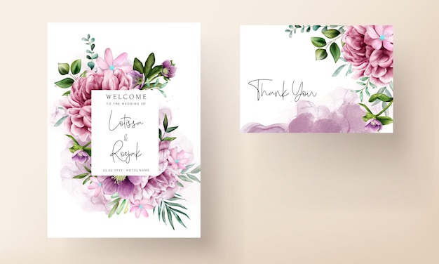 beautiful purple flower watercolor invitation card template