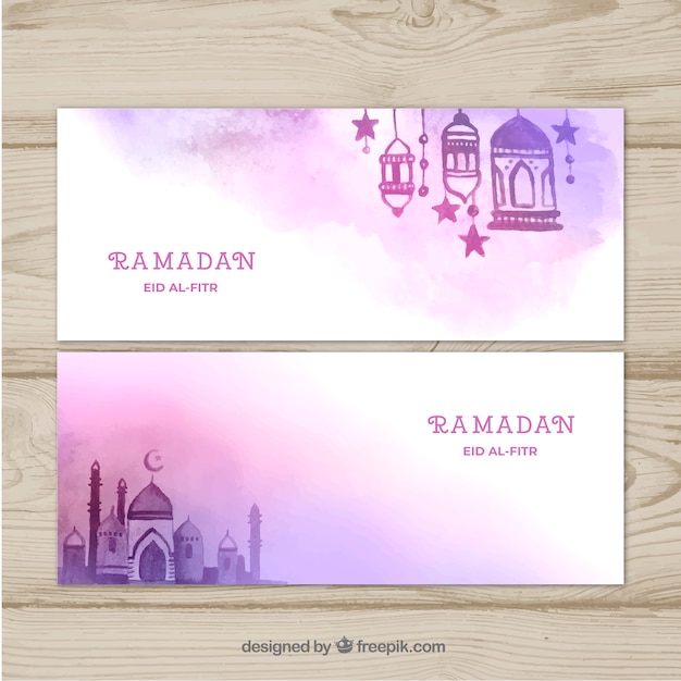 Beautiful purple ramadan banners