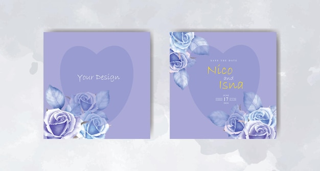 beautiful purple wedding invitation card with floral and leaves watercolor