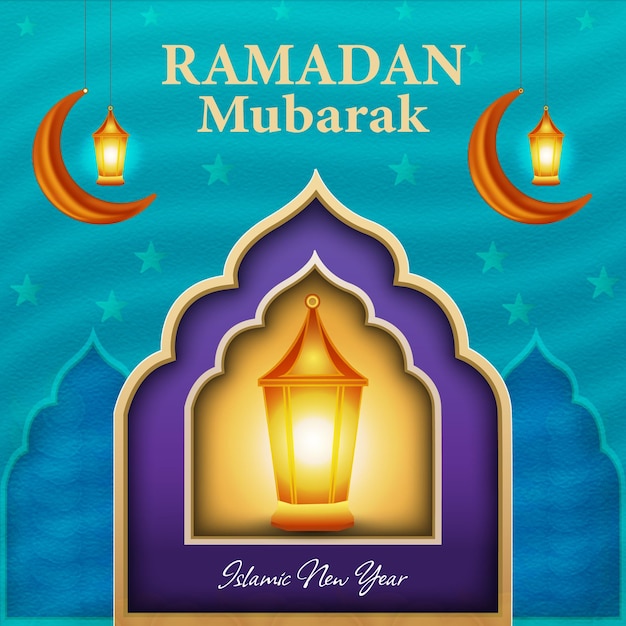 Beautiful Ramadan Kareem Mubarak Elegant Unique Social Media Crescent Moon Post Template