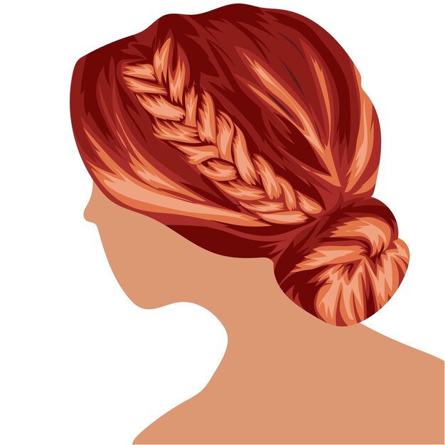 beautiful red female hair in a bun hairstyle side view vector illustration