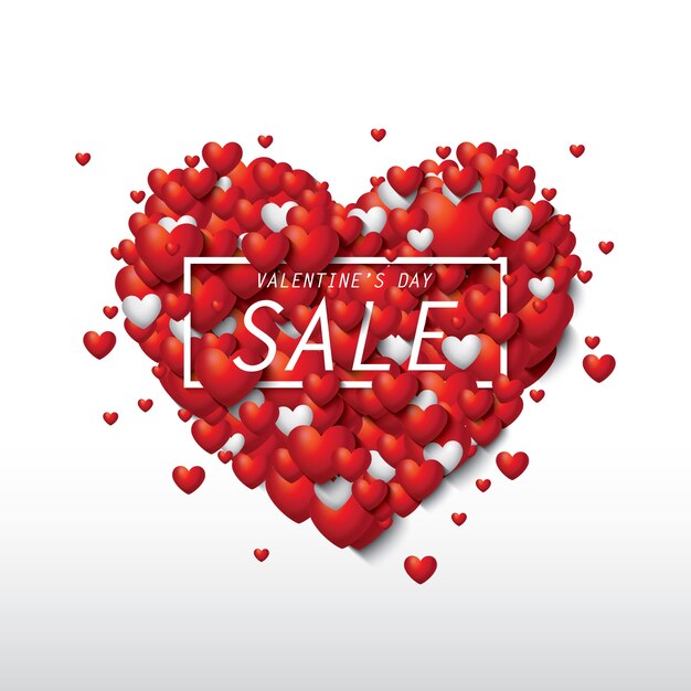 Vector beautiful red and white heart valentine's day sale with text