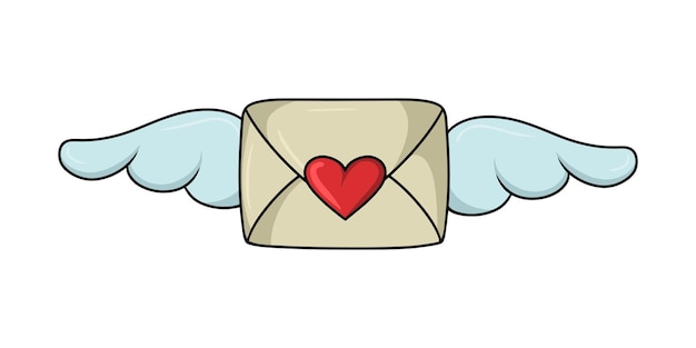 Beautiful romantic closed envelope with wings and hearts in cartoon style declaration of love vector