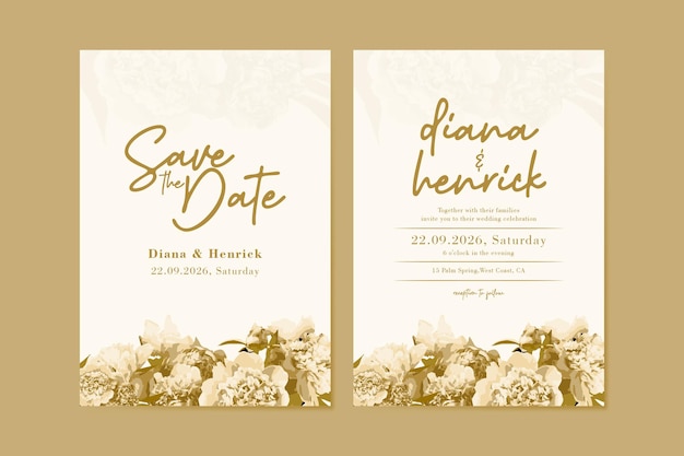 Beautiful Romantic hand drawing Floral wedding invitation card template with beautiful leaves