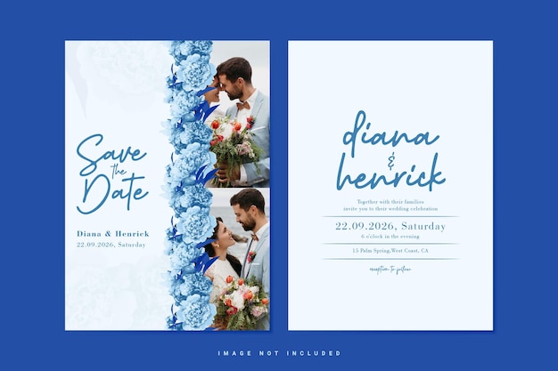 Beautiful Romantic hand drawing Floral wedding invitation card template with Photo