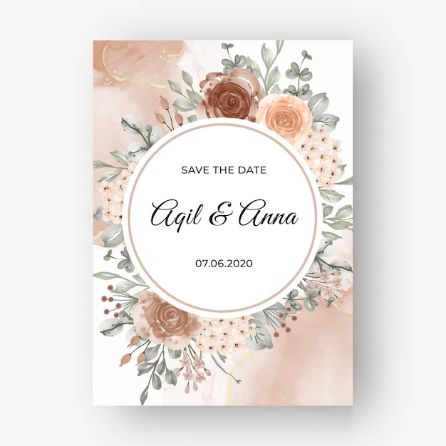 Beautiful rose frame background for wedding invitation with beige soft pastel color