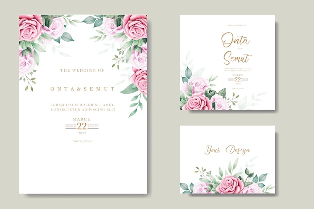 Beautiful rose wedding invitation card template