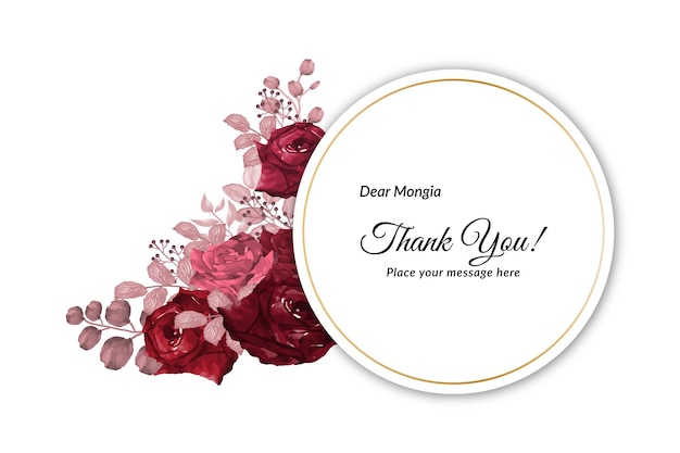 Beautiful roses flower thank you card template designs set with watercolor Premium Vector