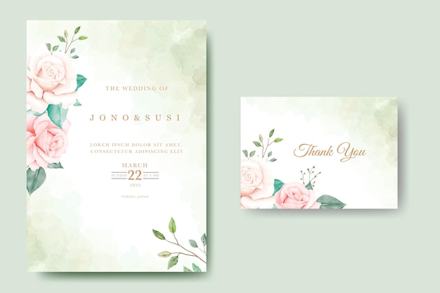 Beautiful roses and leaves wedding invitation card