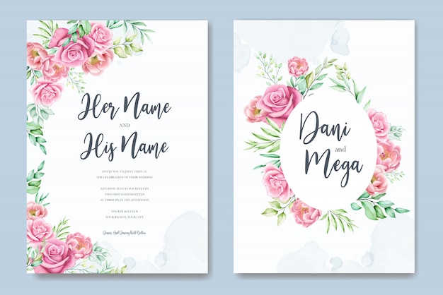 beautiful roses and peonies wedding card template