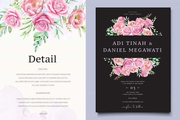 Beautiful roses and peonies on wedding card template