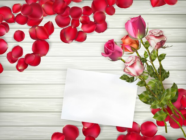 Vector beautiful roses with gift card.