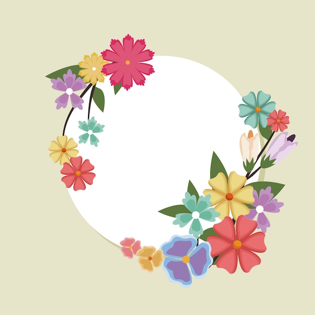 beautiful round spring flower frame. banner with natural border.