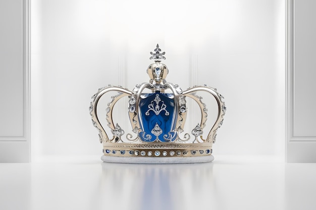 Vector beautiful royal crown with blue diamonds isolated on white background