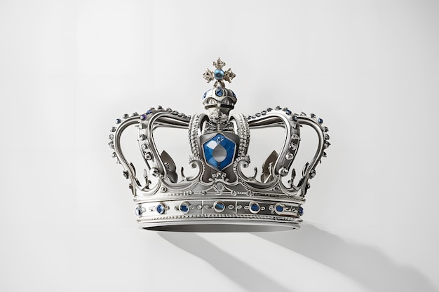 Vector beautiful royal crown with blue diamonds isolated on white background