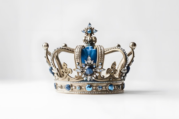 Vector beautiful royal crown with blue diamonds isolated on white background