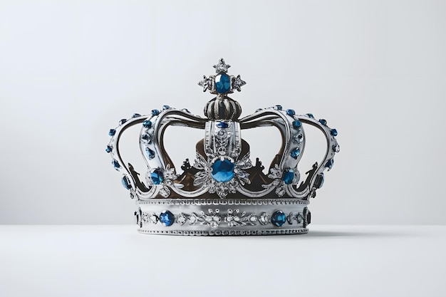 Vector beautiful royal crown with blue diamonds isolated on white background