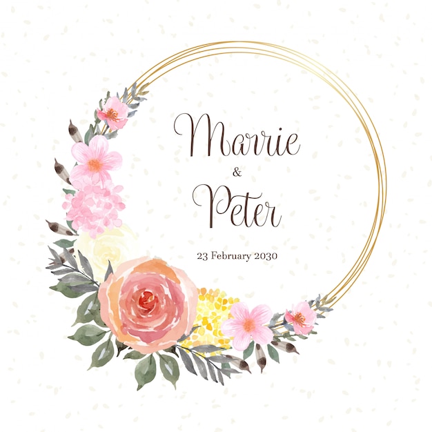 beautiful save the date card with colorful floral wreath