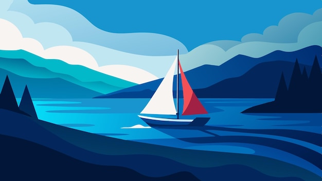 Vector beautiful sea and ocean art sailboat landscape