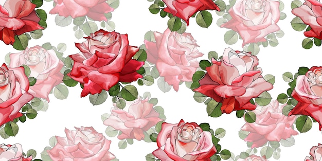 Beautiful seamless floral pattern with flowers red roses.