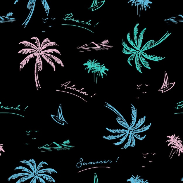 Beautiful seamless island pattern on black background. 